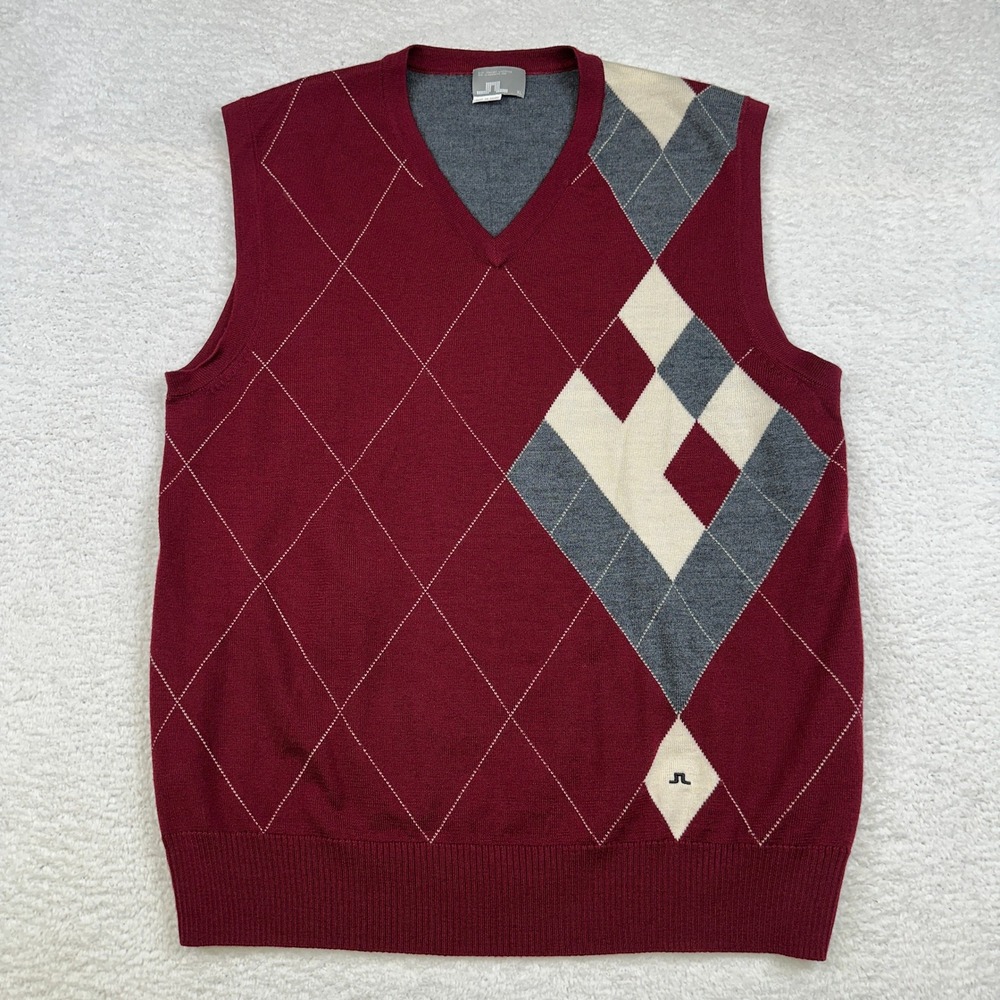 J.Lindeberg Men's‎ Argyle V-Neck Sweater Vest Merino Wool XL